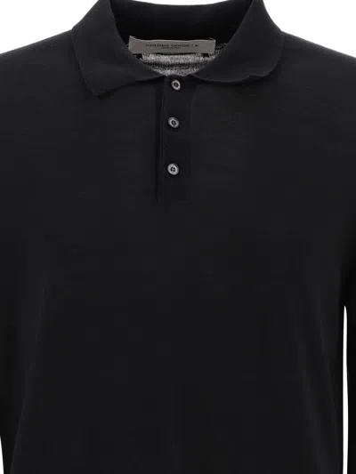 Golden Goose Long-sleeve Knit Polo Shirt In Black