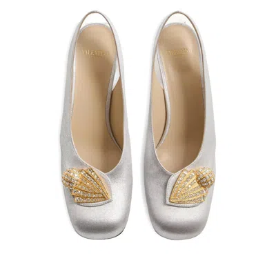 Valentino Garavani Adamantine Slingback Pumps In Glitter Fabric 60mm Woman Silver 39.5