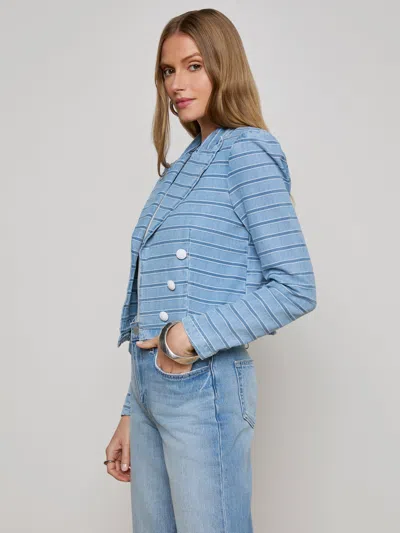 L Agence Dolly Striped Cropped Blazer In Blue In Blue