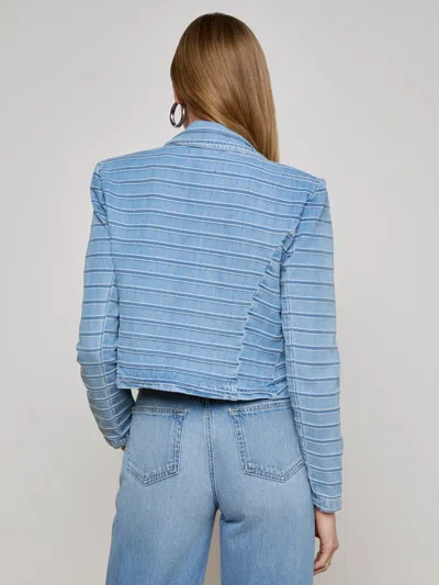 L Agence Dolly Striped Cropped Blazer In Blue In Blue