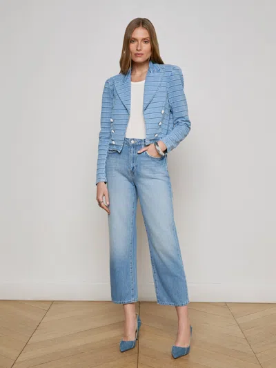 L Agence Dolly Striped Cropped Blazer In Blue In Blue