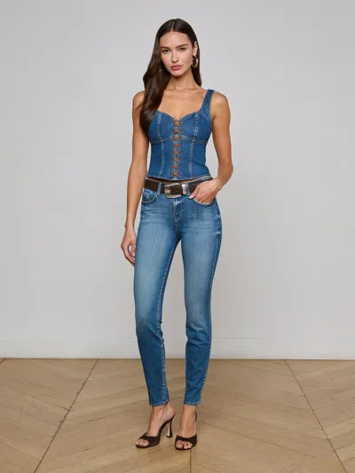 L Agence Nayeli Lace Up Corset Tank Top In Redford In Blue