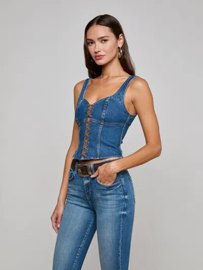 L Agence Nayeli Lace Up Corset Tank Top In Redford In Blue