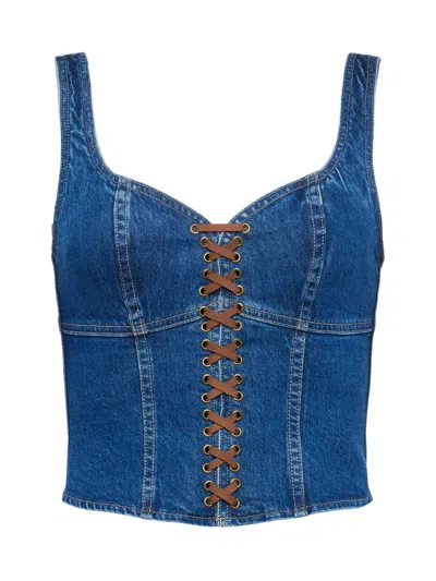 L Agence Nayeli Lace Up Corset Tank Top In Redford In Blue