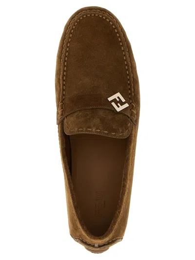 Fendi Moc Toe Suede Loafers With Rubber Sole