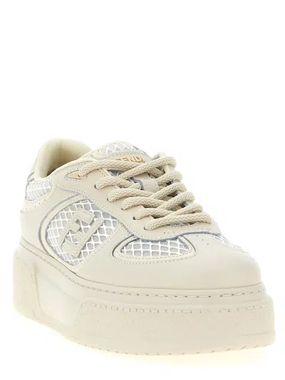 Fendi White Leather And Mesh Platform Low-tops