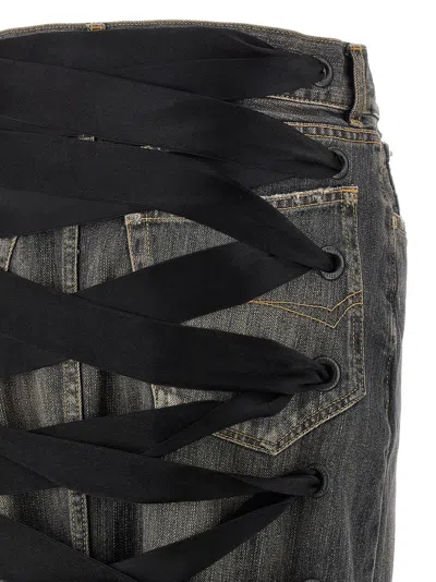 Balenciaga Denim Skirt With Laces Interwining In Black