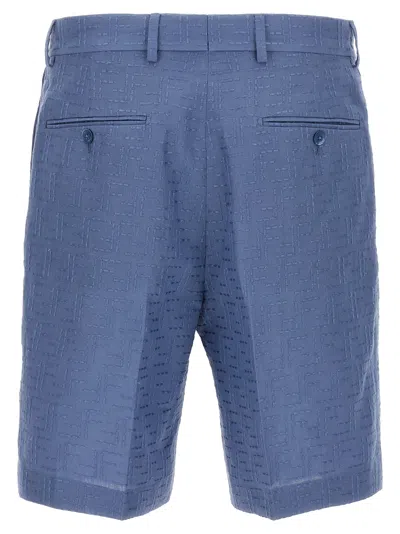 Fendi Linen Bermuda With Jacquard Trousers Light Blue