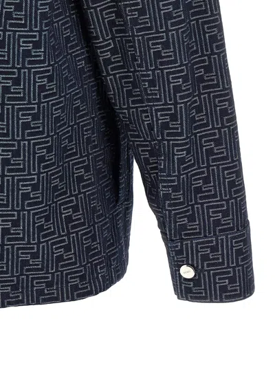 Fendi Giubbino In Denim Ricamato Uomo In Blue