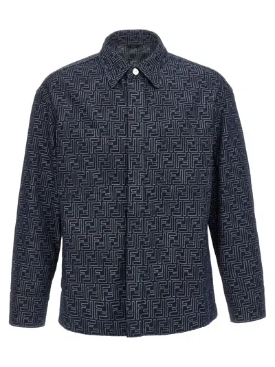 Fendi Giubbino In Denim Ricamato Uomo In Blue