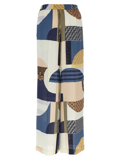 Fendi Patchwork Print Silk Flowing Pyjama Trousers Clothing In Multi