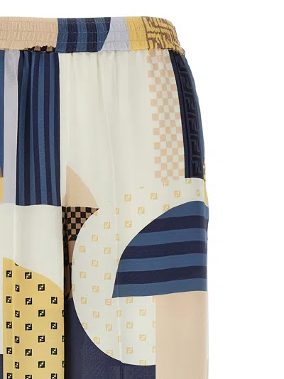 Fendi Patchwork Print Silk Flowing Pyjama Trousers Clothing In Multi