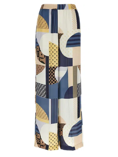 Fendi Patchwork Print Silk Flowing Pyjama Trousers Clothing In Multi