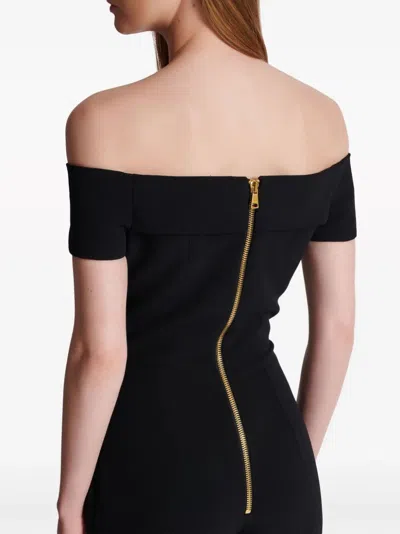 Balmain Off-shoulder Flared Crepe Jumpsuit