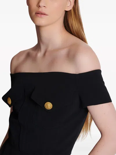 Balmain Off-shoulder Flared Crepe Jumpsuit
