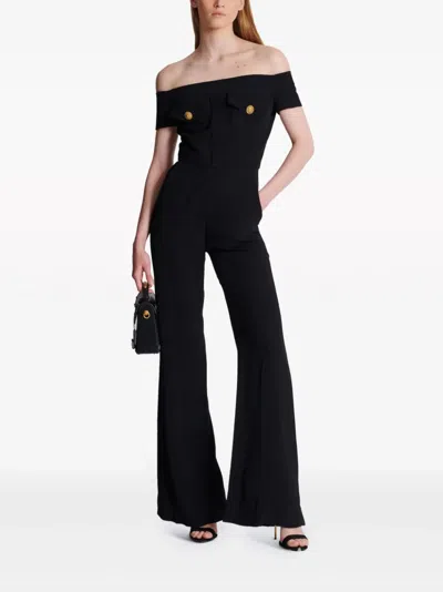 Balmain Off-shoulder Flared Crepe Jumpsuit