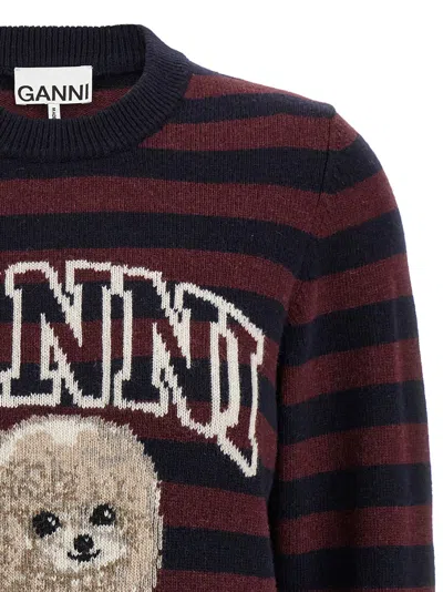 Ganni 'graphic Wool Mix Poodle Stripe' Sweater In Brown