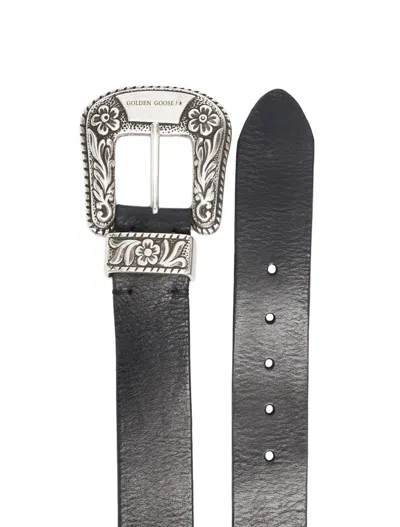 Golden Goose Leather Decorative-buckle Belt In Black
