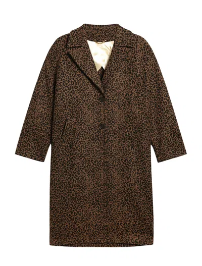 Golden Goose Golden Collection Single-breasted Cocoon Coat In Wool With Jacquard Animal Pattern In Brown