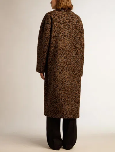 Golden Goose Golden Collection Single-breasted Cocoon Coat In Wool With Jacquard Animal Pattern In Brown