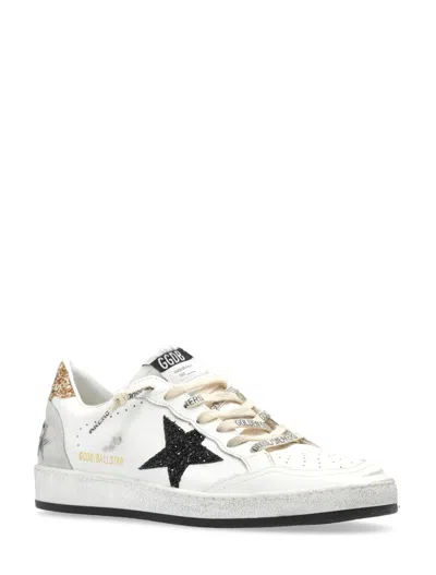 Golden Goose Ballstar Leather Upper And Toe Glitter Star And Heel Suede Spur Shoes