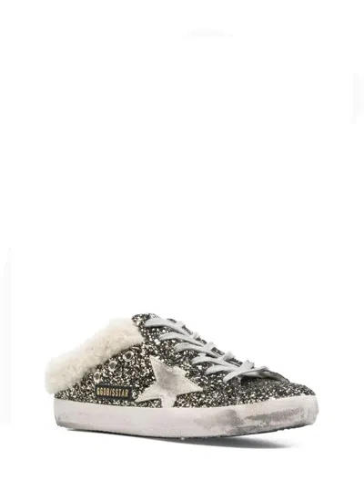 Golden Goose Super-star Sabot Glitter Upper Suede Star Shearling Lining In Metallic