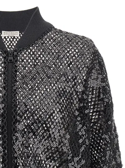 Brunello Cucinelli Dazzling Net Embroidery Sweaters And Cardigans Gray