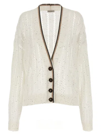 Brunello Cucinelli Dazzling Ribbed Net Sweaters And Cardigans White In White