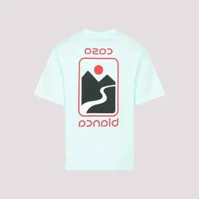 Casablanca Green T-shirt With Crewneck And Logo On The Front And Maxi Logo On The Back In Blue