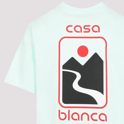 Casablanca Green T-shirt With Crewneck And Logo On The Front And Maxi Logo On The Back In Blue