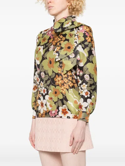 Celine Women Printed Silk Shirt In Black