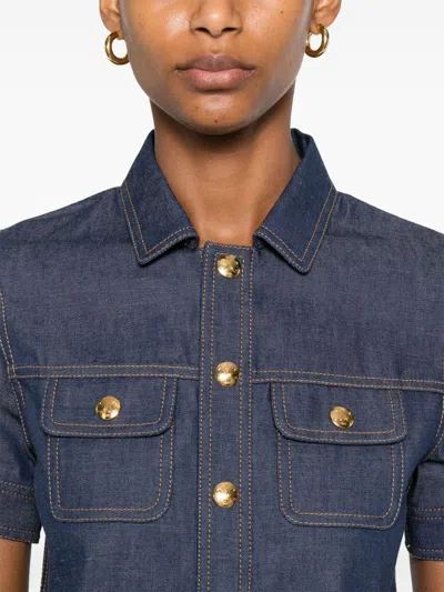 Celine Dress Short Sleeve Front Pockets In Blue
