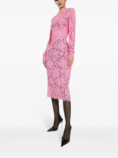 Dolce & Gabbana Midi Dress In Floral Cordonnet Lace