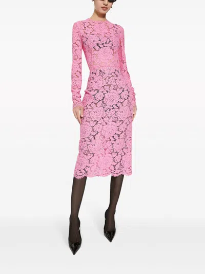 Dolce & Gabbana Midi Dress In Floral Cordonnet Lace