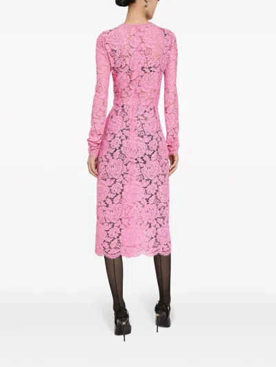 Dolce & Gabbana Midi Dress In Floral Cordonnet Lace