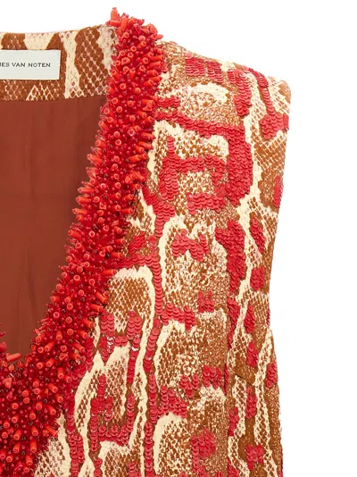 Dries Van Noten Sleeveless V-neck Animal Print Sequin Trim Top