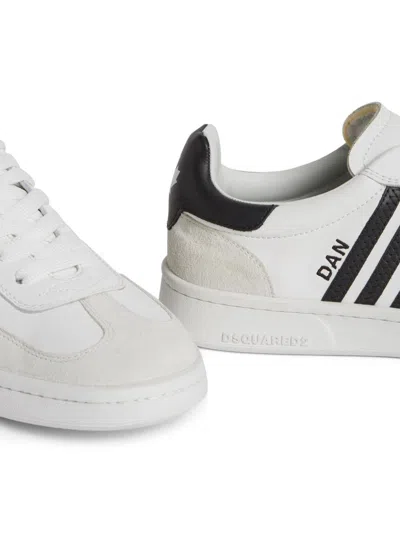 Dsquared2 White And Black Low Top Sneakers With Contrasting Bands In Leather Man