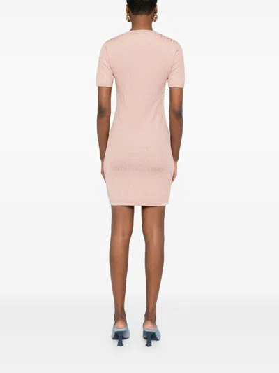 Fendi Cotton Short Sleeve Dress With Textured Pattern In Neutral