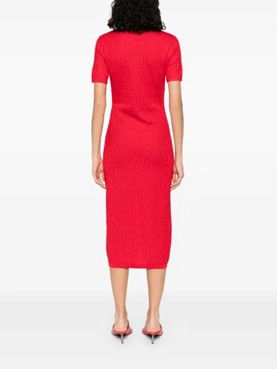 Fendi Ff Cotton And Viscose Fitted Midi Dress