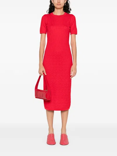 Fendi Ff Cotton And Viscose Fitted Midi Dress