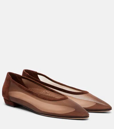 Gianvito Rossi Amelia Suede-trimmed Organza Ballet Flats In Brown