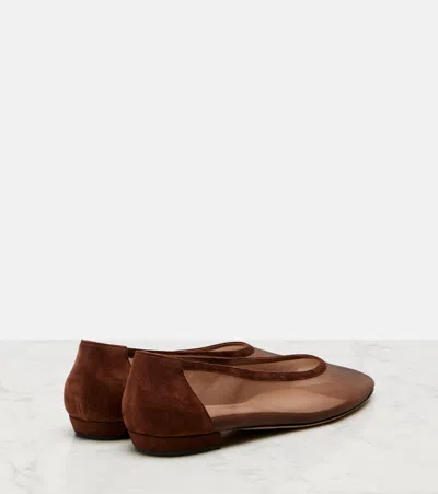 Gianvito Rossi Amelia Suede-trimmed Organza Ballet Flats In Brown