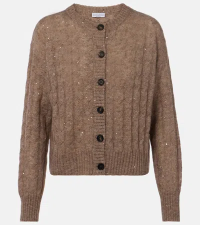 Brunello Cucinelli 'rustic Dazzling Net' Cardigan In Brown