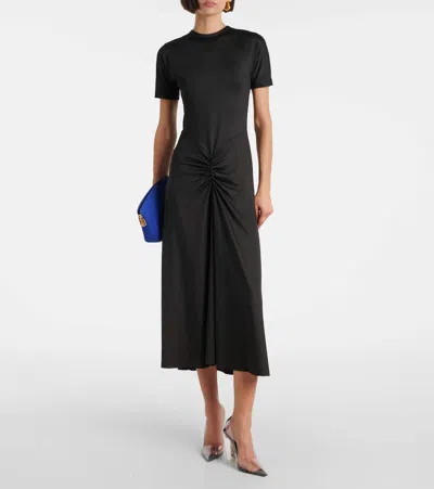 Victoria Beckham Womens Gathered Short-sleeve Stretch-woven Midi Dress Black