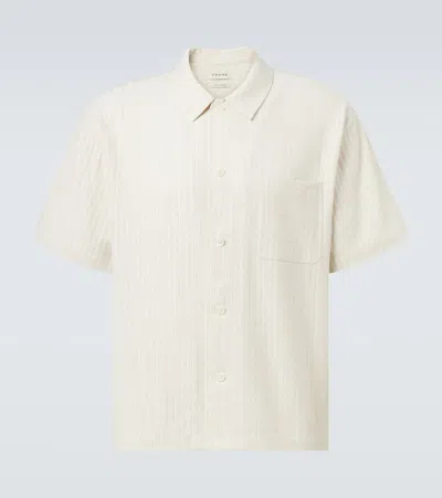 Frame Jacquard Short Sleeve Button Front Shirt In White Sand