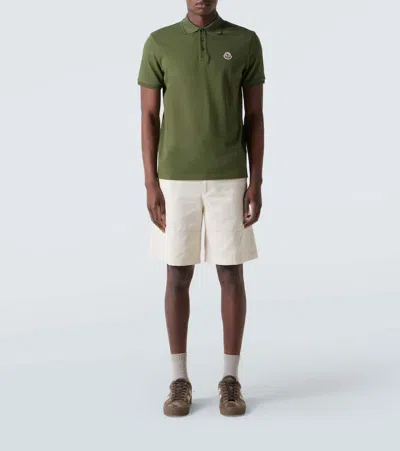 Moncler Embroidered Logo Cotton Piquet Polo Shirt In Green