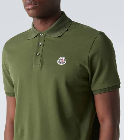 Moncler Embroidered Logo Cotton Piquet Polo Shirt In Green