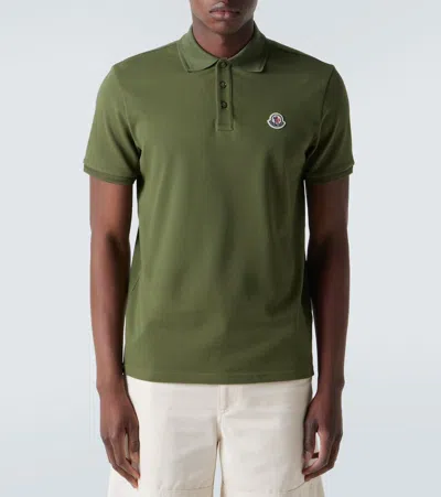 Moncler Embroidered Logo Cotton Piquet Polo Shirt In Green