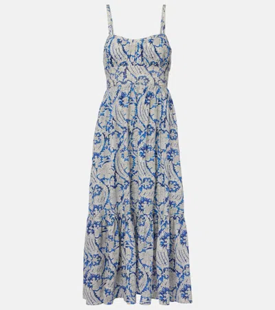 Ulla Johnson Nadine Floral Cotton-blend Midi Dress In Blue