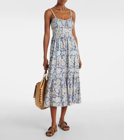 Ulla Johnson Nadine Floral Cotton-blend Midi Dress In Blue